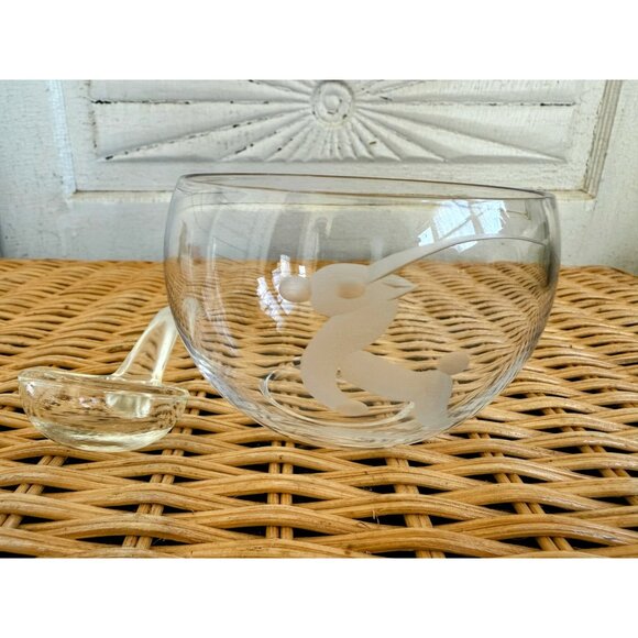 Vintage MCM Orrefors Clear Glass Condiment/Jam Bow/.spoon Etched Impala/Gazelle - Picture 7 of 10